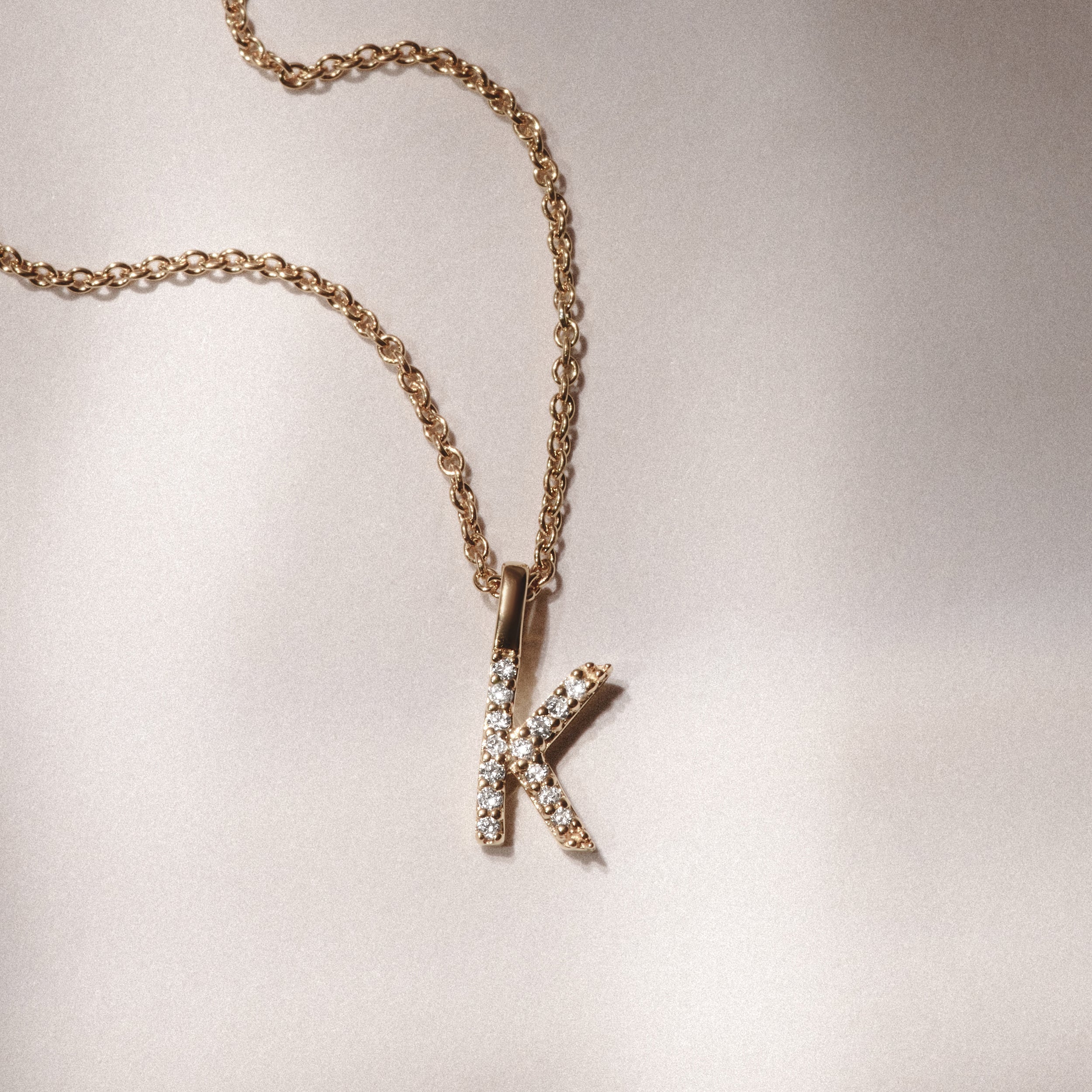 Love Letter Initial K Lab Diamond Necklace set in 9K Yellow Gold
